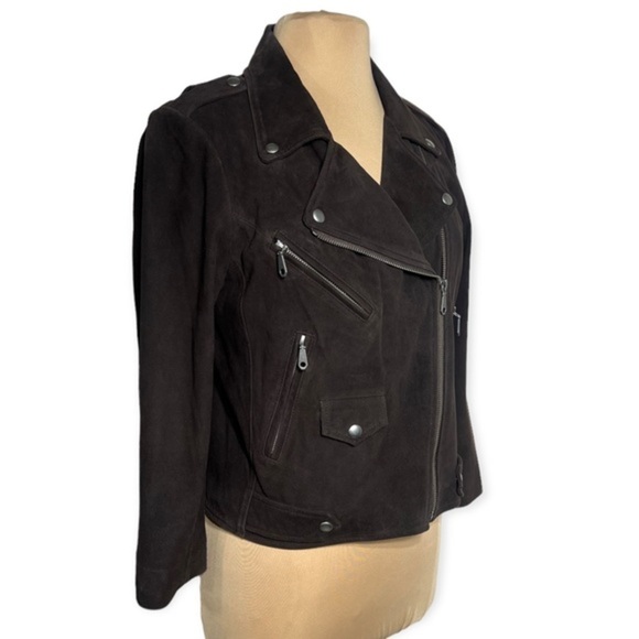 Rebecca Minkoff brown goatskin leather moto jacket size Large - Picture 3 of 10